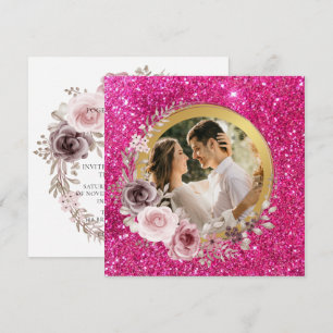 Blush Pink & Burgundy Floral Gold Greenery Wedding Feestdagenkaart