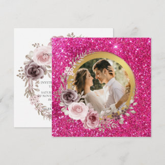 Blush Pink & Burgundy Floral Gold Greenery Wedding Feestdagenkaart