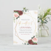 Blush Pink & Burgundy Floral Gold Greenery Wedding Kaart (Staand voorkant)