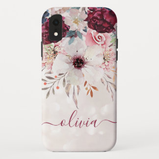 Blush Pink Burgundy Floral iPhone XR Hoesje