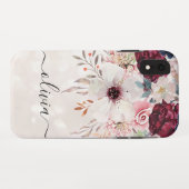 Blush Pink Burgundy Floral iPhone XR Hoesje (Achterkant (horizontaal))