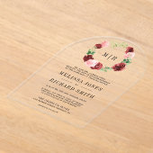 Blush Pink Burgundy Floral Navy Blue Wedding Acryl Uitnodigingen (Laagn)