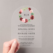 Blush Pink Burgundy Floral Navy Blue Wedding Acryl Uitnodigingen (Insitu (Draagbaar))