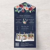 Blush Pink Burgundy Floral QR Code Navy Weddenscha All In One Uitnodiging (Binnen)