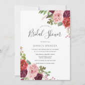 Blush Pink Burgundy Floral Vrijgezellenfeest Invit Kaart (Voorkant)