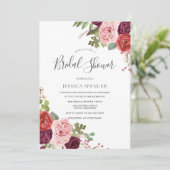 Blush Pink Burgundy Floral Vrijgezellenfeest Invit Kaart (Staand voorkant)