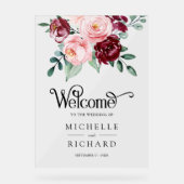 Blush Pink Burgundy Floral Wedding Welcome Acryl Bord (Voorkant)
