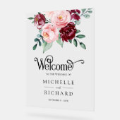 Blush Pink Burgundy Floral Wedding Welcome Acryl Bord (Hoek)