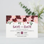 Blush Pink Burgundy Flowers die de datum bewaren Save The Date (Staand voorkant)