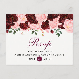 Blush Pink Burgundy Flowers Weddenschap RSVP Uitnodiging Briefkaart