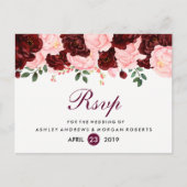 Blush Pink Burgundy Flowers Weddenschap RSVP Uitnodiging Briefkaart (Voorkant)