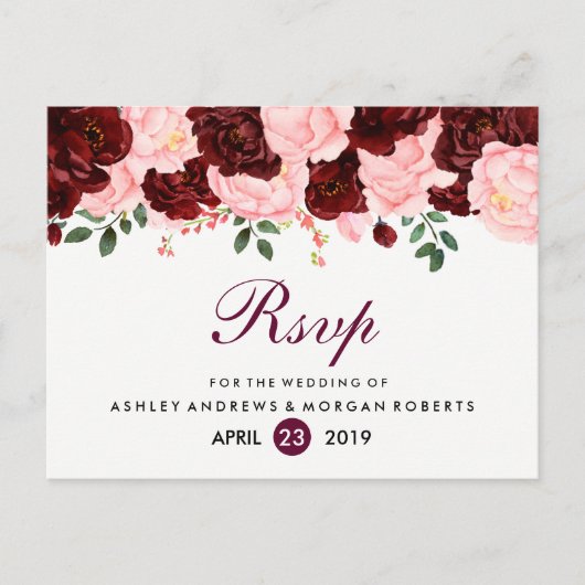 Blush Pink Burgundy Flowers Weddenschap RSVP Uitnodiging Briefkaart (Voorkant)