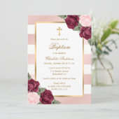 Blush Pink Burgundy Gold Floral Baptisme Kaart (Staand voorkant)