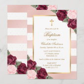 Blush Pink Burgundy Gold Floral Baptisme Kaart (Voorkant / Achterkant)