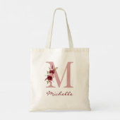 Blush Pink Burgundy Letter M Floral Tote Bag (Achterkant)