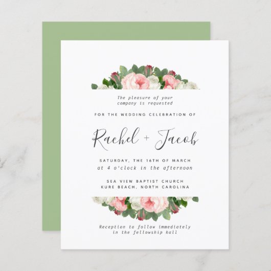 Blush Pink Burgundy Marsala Rozen Weddenschap (Voorkant / Achterkant)