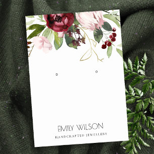 BLUSH PINK BURGUNDY PROTEA FLORAL EARRING DISPLAY VISITEKAARTJE