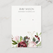 BLUSH PINK BURGUNDY PROTEA FLORAL EARRING DISPLAY VISITEKAARTJE (Voorkant)