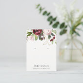 BLUSH PINK BURGUNDY PROTEA FLORAL EARRING DISPLAY VISITEKAARTJE (Staand voorkant)
