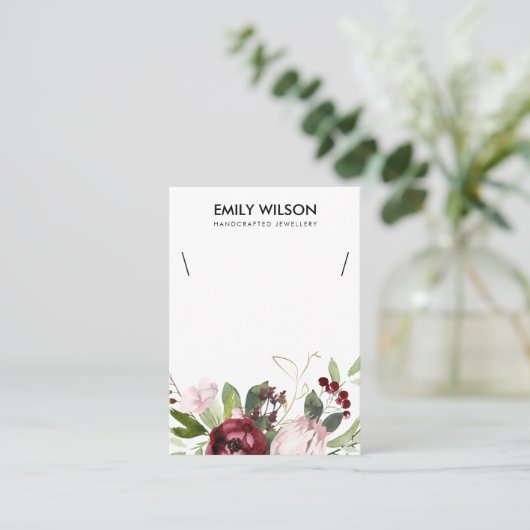 BLUSH PINK BURGUNDY PROTEA FLORAL KETTING DISPLAY VISITEKAARTJE (Staand voorkant)