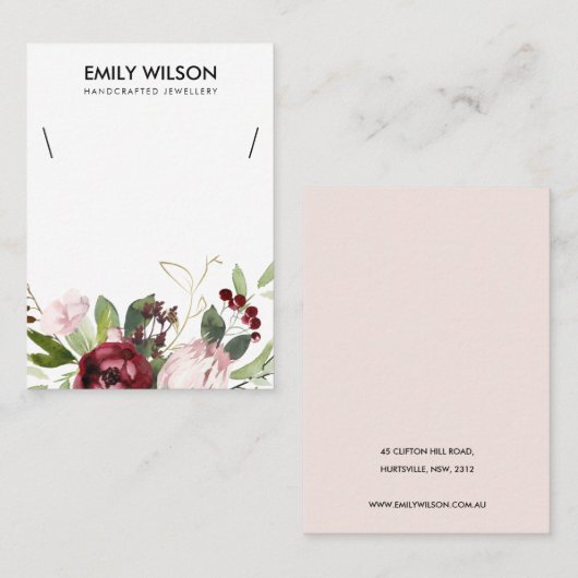 BLUSH PINK BURGUNDY PROTEA FLORAL KETTING DISPLAY VISITEKAARTJE (Voorkant / Achterkant)
