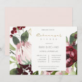 BLUSH PINK BURGUNDY PROTEA FLORAL REHEARSAL DINNER KAART (Voorkant / Achterkant)