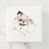 BLUSH PINK BURGUNDY PROTEA FLORAL VRIJGEZELLENFEES BEDANKJES LABELS (In situ)