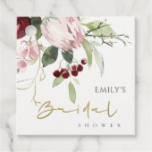 BLUSH PINK BURGUNDY PROTEA FLORAL VRIJGEZELLENFEES BEDANKJES LABELS (Voorkant)