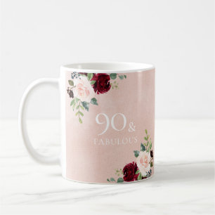 Blush Pink Burgundy Red 90th Birthday Party Gift Koffiemok