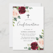 Blush Pink Burgundy Red Floral Cross bevestiging Kaart (Voorkant)