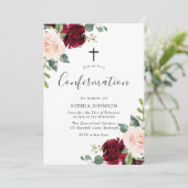 Blush Pink Burgundy Red Floral Cross bevestiging Kaart (Staand voorkant)