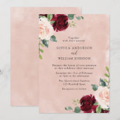 Blush Pink Burgundy Red Waterverf Floral Weddensch Kaart (Voorkant / Achterkant)