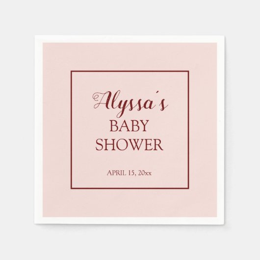 Blush Pink Burgundy Traditioneel Baby shower Servet (Voorkant)