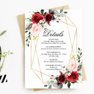 Blush Pink & Burgundy Weddenschap - Besluiting Informatiekaartje