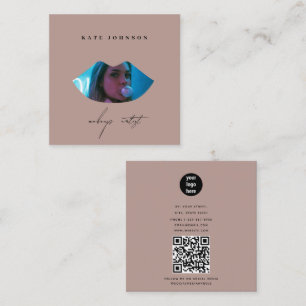 Blush Pink Business Logo Foto Make-up Artiest Lip Vierkante Visitekaartje