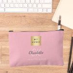 Blush pink business logo name monogram etui<br><div class="desc">A blush pink background,  gray and white text. Personalize and add your business logo,  first name,  monogram initials and full name.</div>