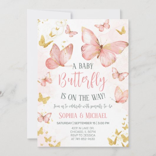 Blush Pink Butterflies Baby shower Kaart (Voorkant)