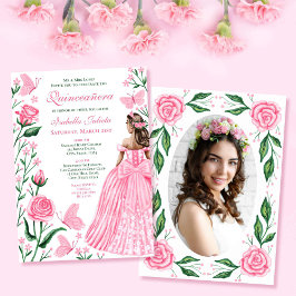 Blush Pink Butterflies Princess Foto Quinceanera Kaart