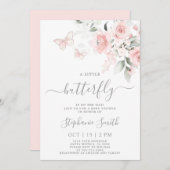 Blush Pink Butterfly Baby shower Meisje Invitation Kaart (Voorkant / Achterkant)