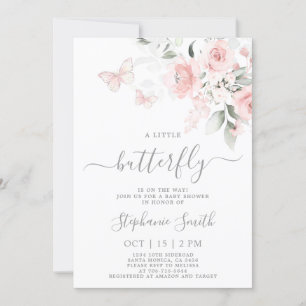 Blush Pink Butterfly Baby shower Meisje Invitation Kaart