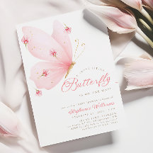 Blush Pink Butterfly Baby shower Uitnodiging