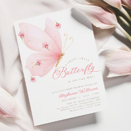 Blush Pink Butterfly Baby shower Uitnodiging