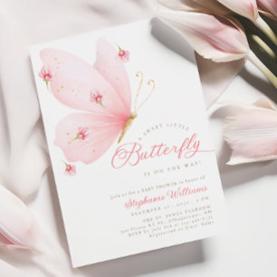 Blush Pink Butterfly Baby shower Uitnodiging