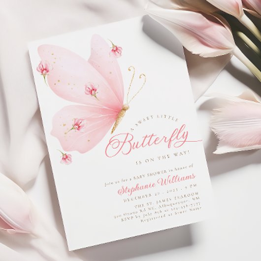 Blush Pink Butterfly Baby shower Uitnodiging