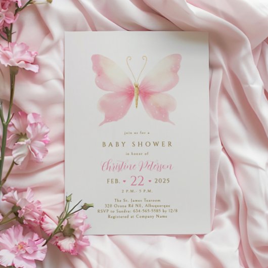 Blush Pink Butterfly Baby shower Uitnodiging