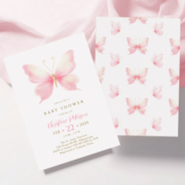 Blush Pink Butterfly Baby shower Uitnodiging
