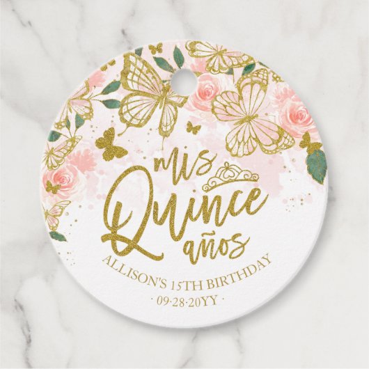 Blush Pink Butterfly Floral Quinceanera Party Bedankjes Labels (Voorkant)