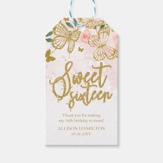 Blush Pink Butterfly Floral Quinceanera Party Gift Cadeaulabel (Voorkant)