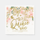 Blush Pink Butterfly Floral Quinceanera Party Servet (Voorkant)