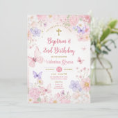 Blush Pink Butterfly Girl 2nd Birthday Baptism Kaart (Staand voorkant)